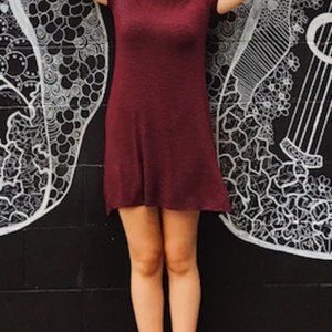 Maroon and White Striped T-Shirt Dress